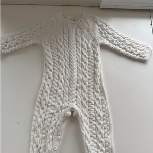 Ivory Cable-Knit Baby Footie One-Piece